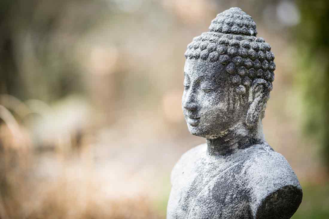 Knowledge of the panchakosha (the five layers of the Self) will help you go inward and establish yourself in the peace within. Image of a stone Buddha.